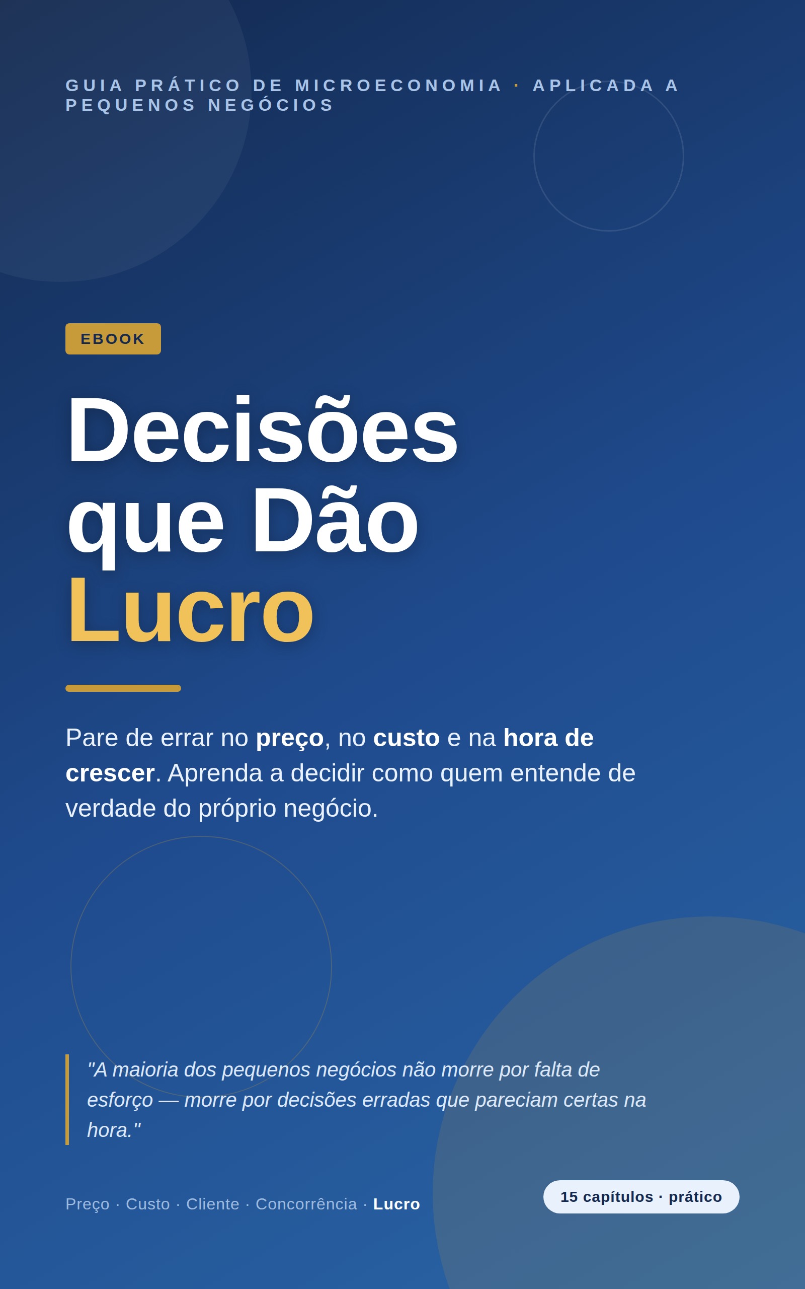 Capa do eBook Decisões que Dão Lucro — microeconomia prática para pequenos negócios, 15 capítulos